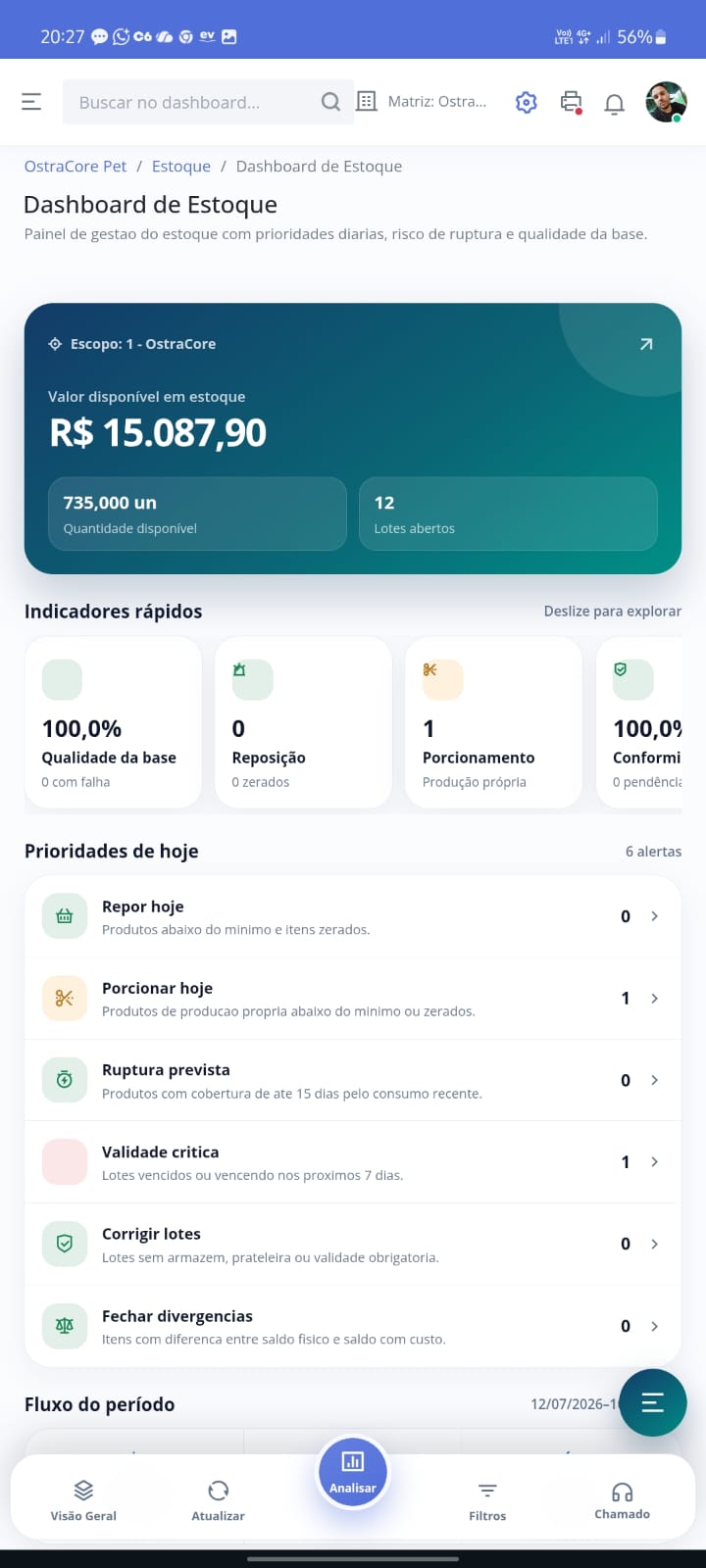 Dashboard Mobile Estoque